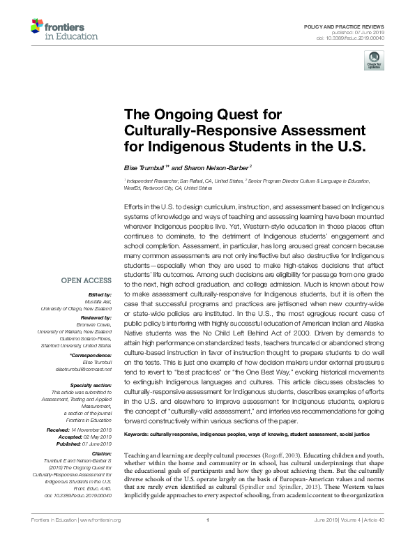(PDF) The Ongoing Quest for Culturally-Responsive Assessment for ...