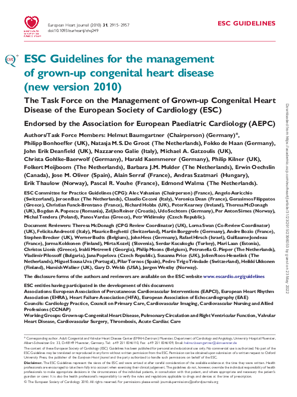 (PDF) ESC Guidelines for the management of grown-up congenital heart ...