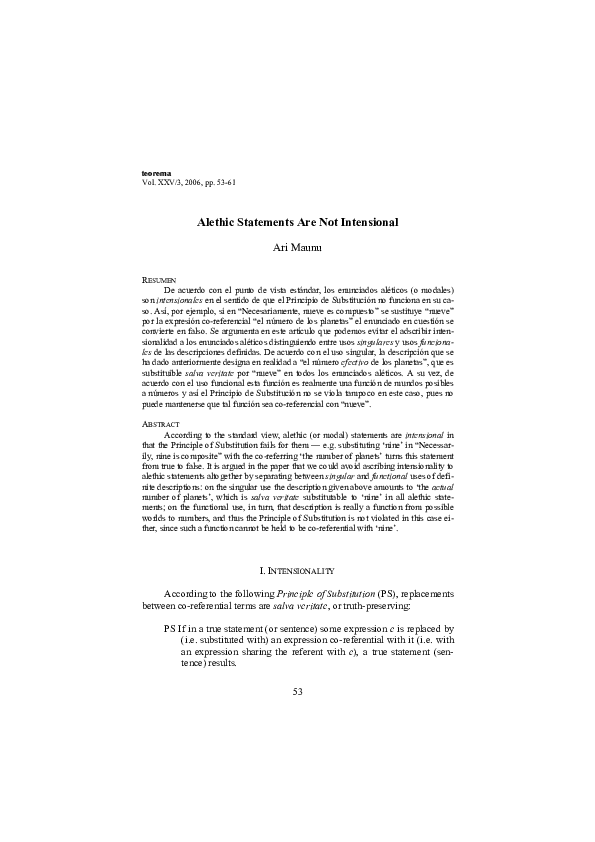 (PDF) Alethic Statements Are Not Intensional