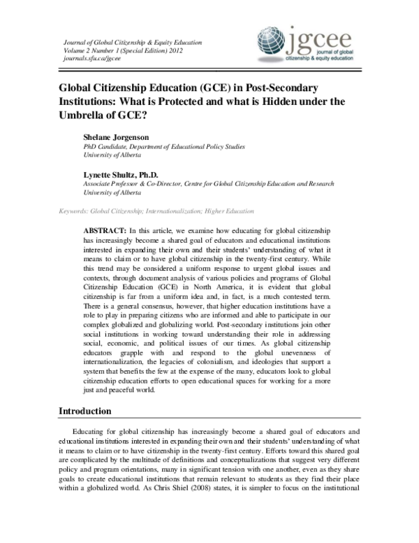 (PDF) Global Citizenship Education (GCE) in Post-Secondary