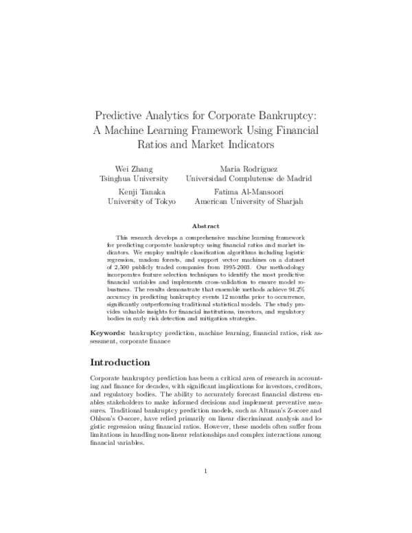 (PDF) Predictive Analytics for Corporate Bankruptcy: A Machine Learning ...