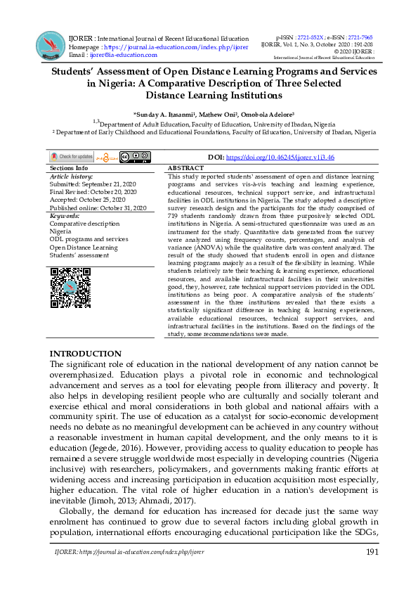 (PDF) Students’ Assessment of Open Distance Learning Programmes and ...