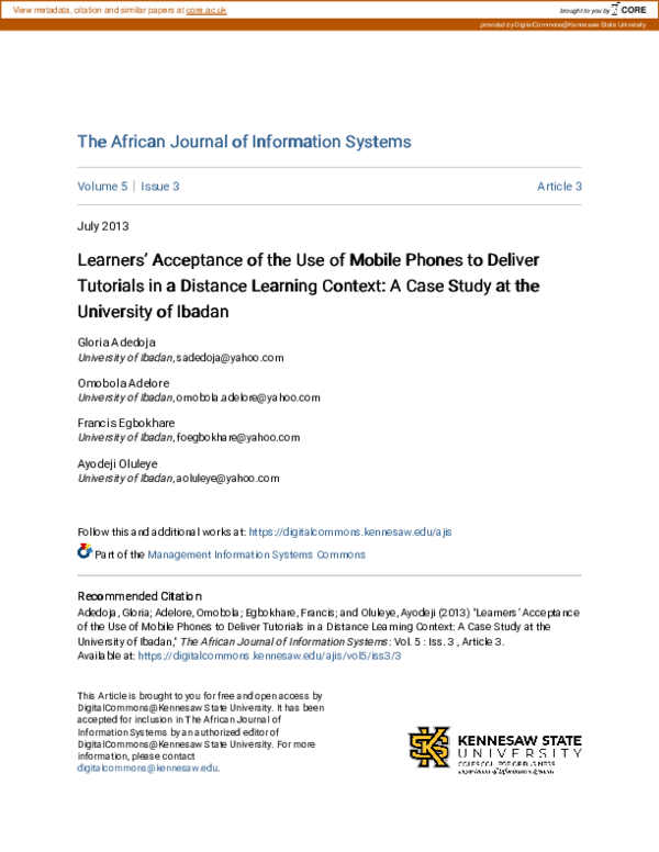 (PDF) Learners’ Acceptance of the Use of Mobile Phones to Deliver ...