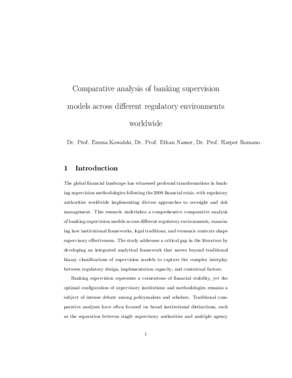 (PDF) Comparative analysis of banking supervision models across ...