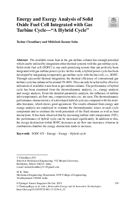 (PDF) Energy and exergy analysis of a solid-oxide fuel cell power ...