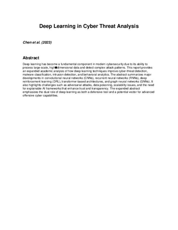 (PDF) Deep Learning in Cyber Threat Analysis