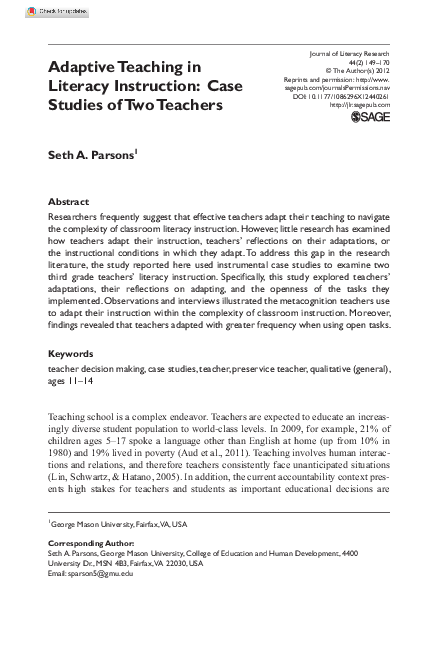 (PDF) Adaptive Teaching in Literacy Instruction