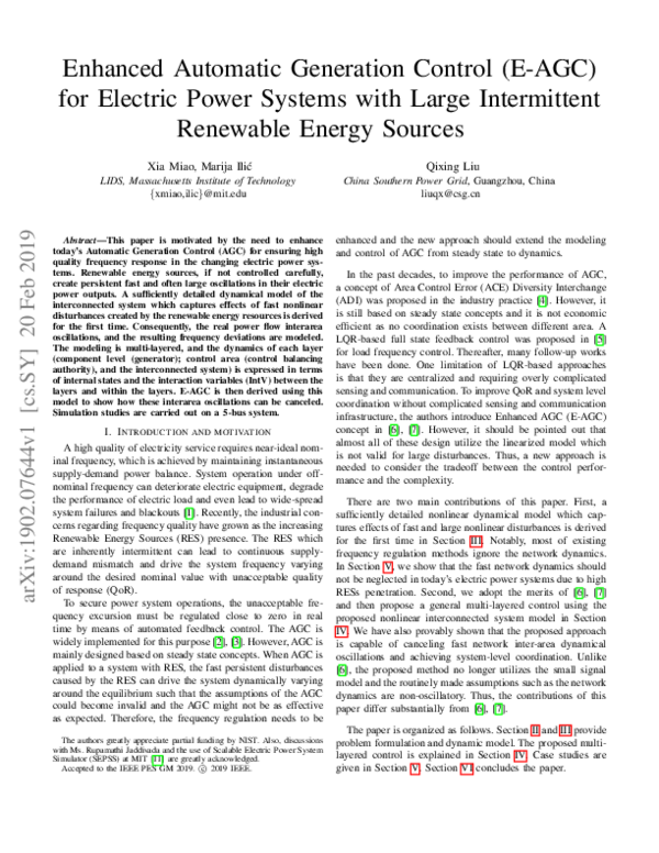 (PDF) Enhanced Automatic Generation Control (E-AGC) for Electric Power ...