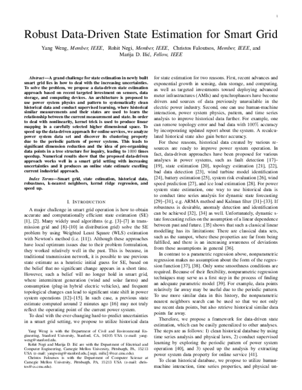 (PDF) Robust Data-Driven State Estimation for Smart Grid