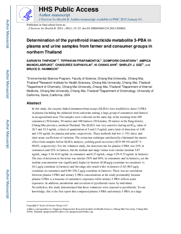 (PDF) Determination of the pyrethroid insecticide metabolite 3-PBA in ...