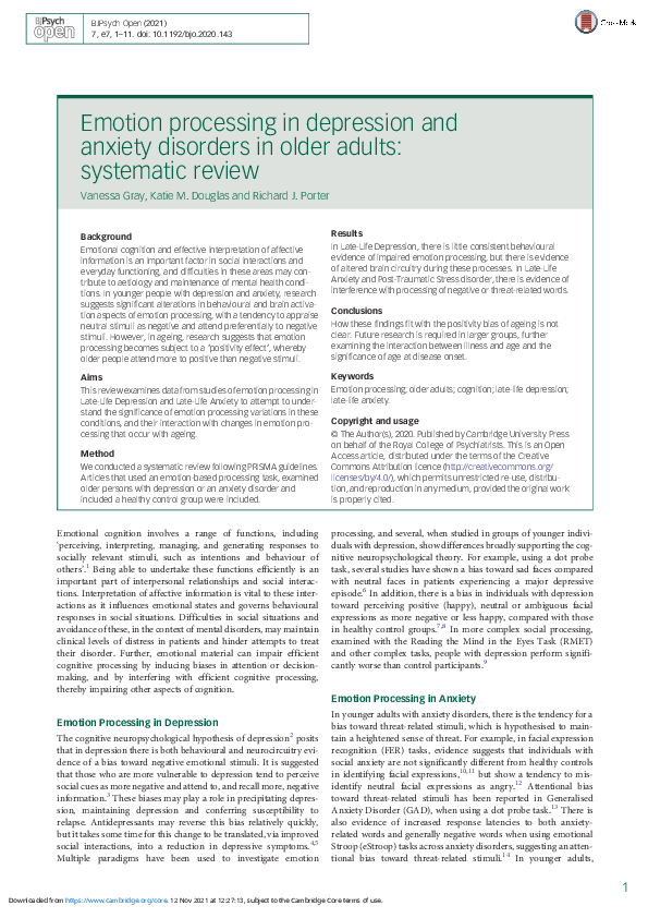 (PDF) Emotion processing in depression and anxiety disorders in older ...