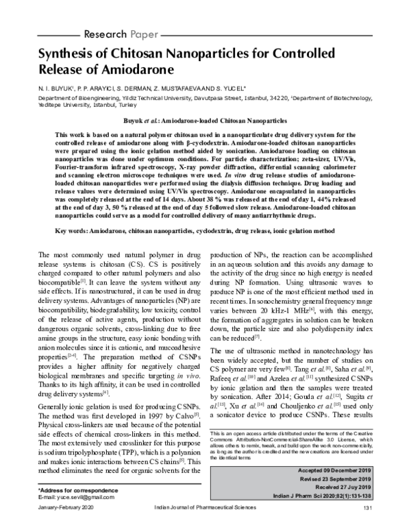 (PDF) Synthesis of Chitosan Nanoparticles for Controlled Release of ...