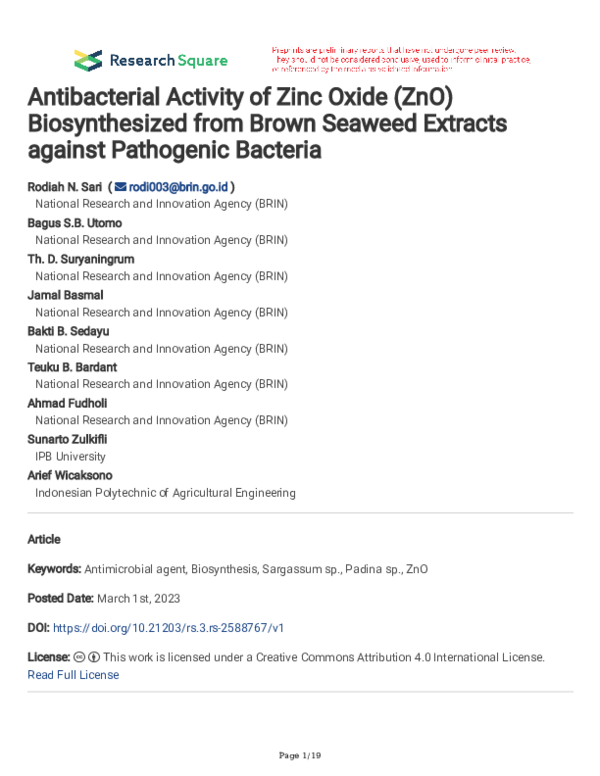 (PDF) Antibacterial Activity of Zinc Oxide (ZnO) Biosynthesized from ...