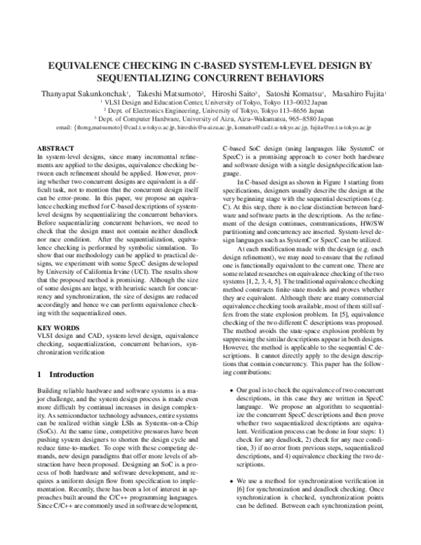 (PDF) Equivalence checking in c-based system-level design by ...