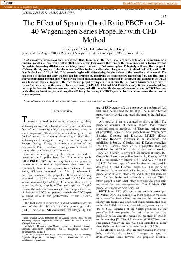 (PDF) The Effect of Span to Chord Ratio PBCF on C4-40 Wageningen Series ...