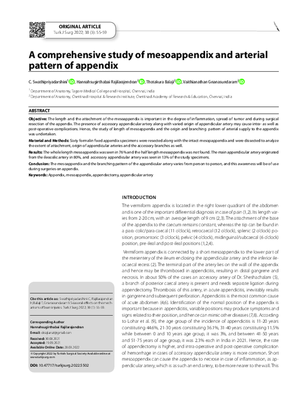 (PDF) A comprehensive study of mesoappendix and arterial pattern of ...