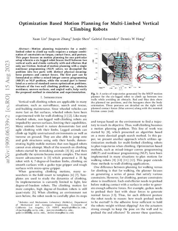 (PDF) Optimization Based Motion Planning for Multi-Limbed Vertical ...