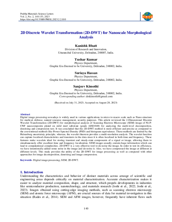 (PDF) 2D Discrete Wavelet Transformation (2D-DWT) for Nanoscale ...