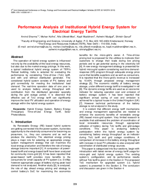 (PDF) Performance Analysis of Institutional Hybrid Energy System for ...