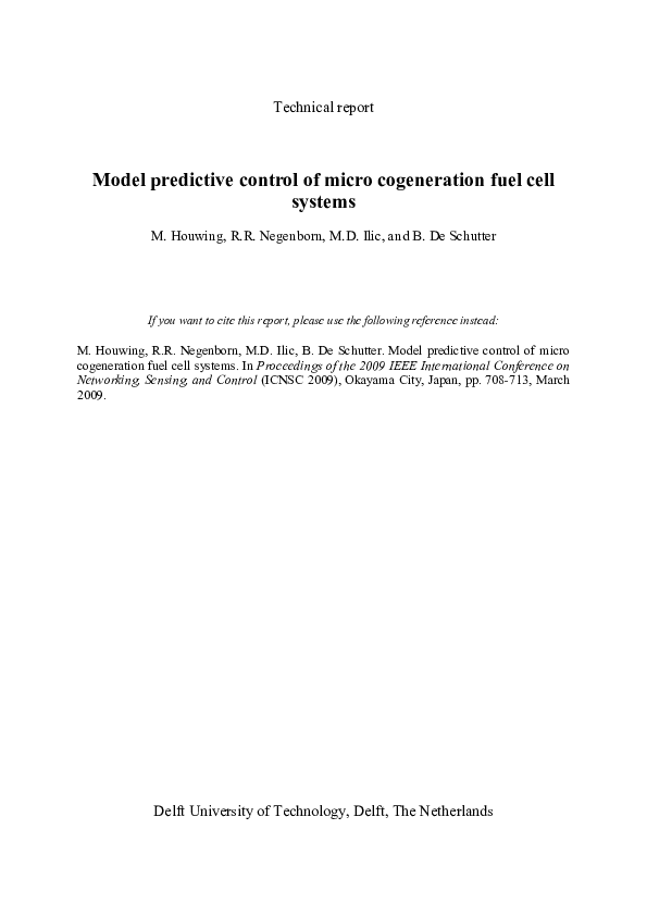 (PDF) Model predictive control of micro cogeneration fuel cell systems