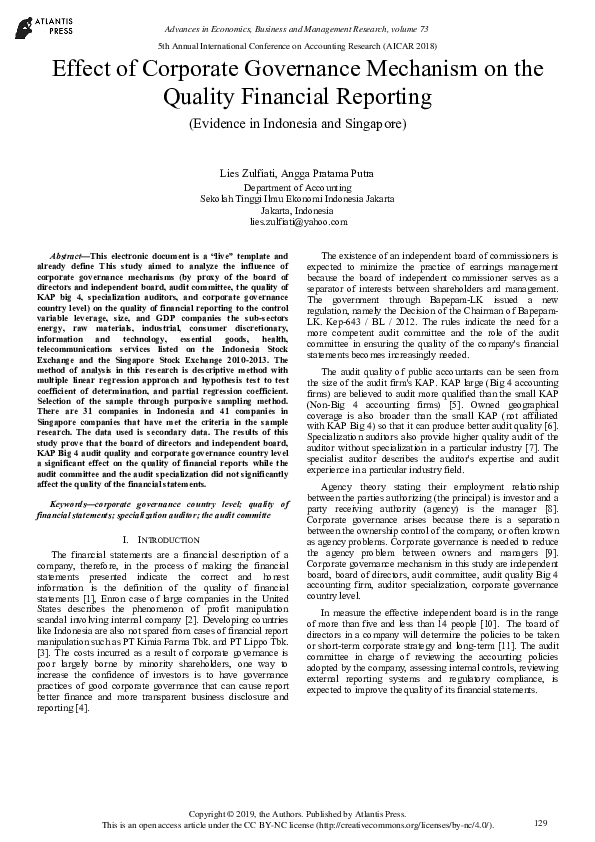 (PDF) Effect of Corporate Governance Mechanism on the Quality Financial ...