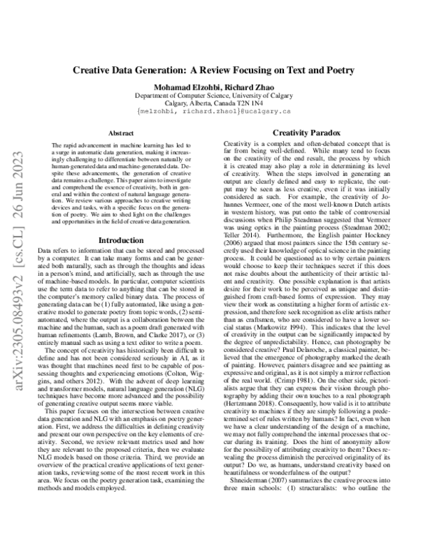 (PDF) Creative Data Generation: A Review Focusing on Text and Poetry