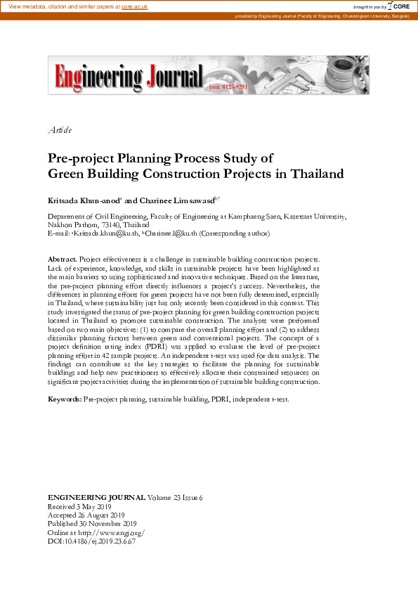 (PDF) Pre-project Planning Process Study of Green Building Construction ...