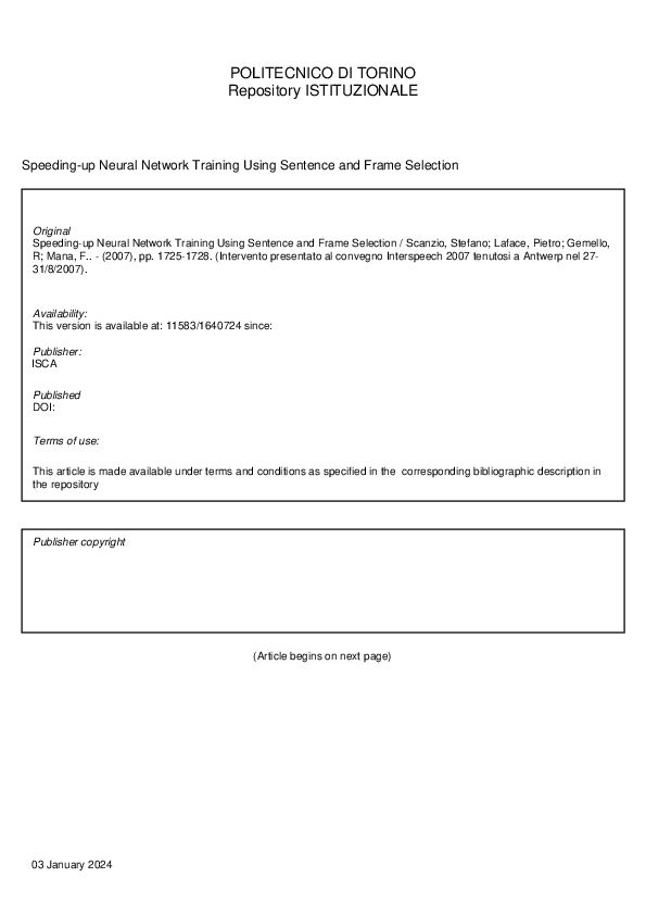 (PDF) Speeding-up neural network training using sentence and frame ...