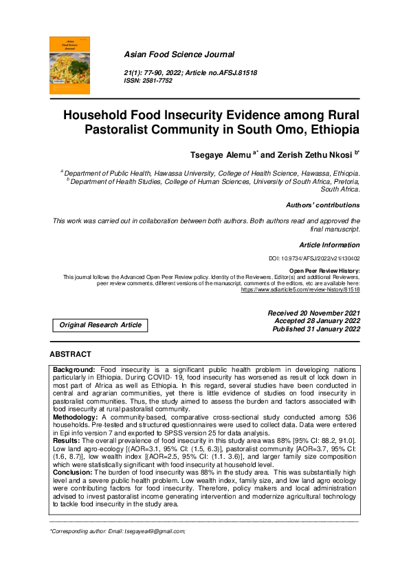 (PDF) Household Food Insecurity Evidence among Rural Pastoralist ...
