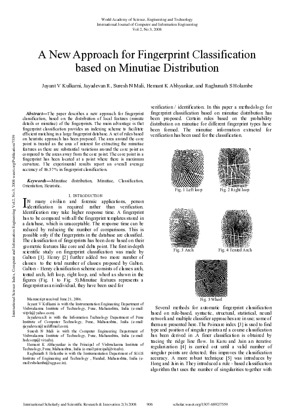 (PDF) A New Approach For Fingerprint Classification Based On Minutiae ...