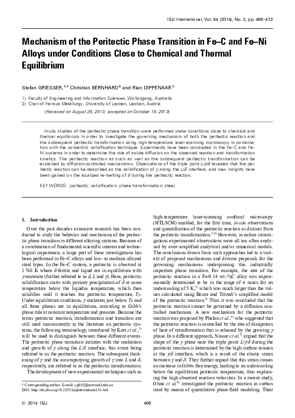 (PDF) Mechanism of the Peritectic Phase Transition in Fe–C and Fe–Ni ...