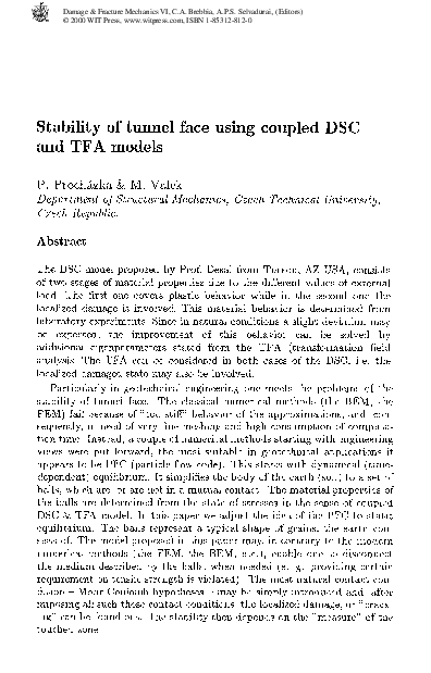 (PDF) Stability Of Tunnel Face Using Coupled DSCAnd TFA Models