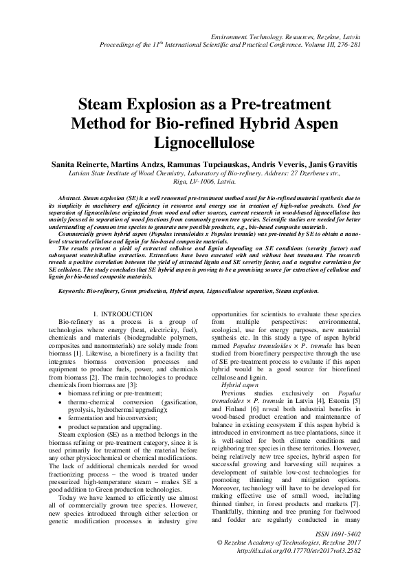 (PDF) Steam Explosion as a Pre-Treatment Method for Bio-Refined Hybrid ...