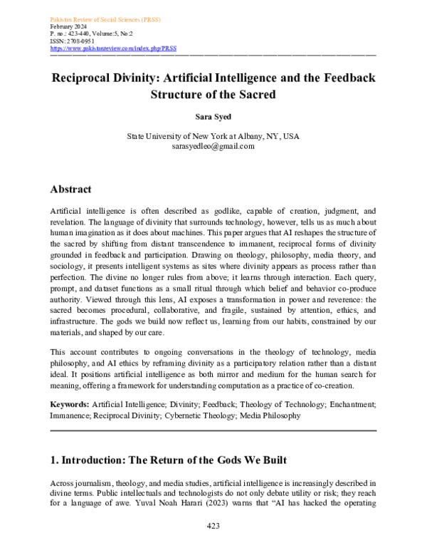(PDF) Reciprocal Divinity: Artificial Intelligence and the Feedback ...