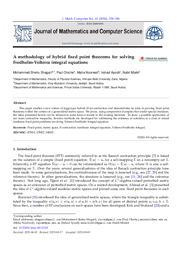 (PDF) A methodology of hybrid fixed point theorems for solving Fredholm ...