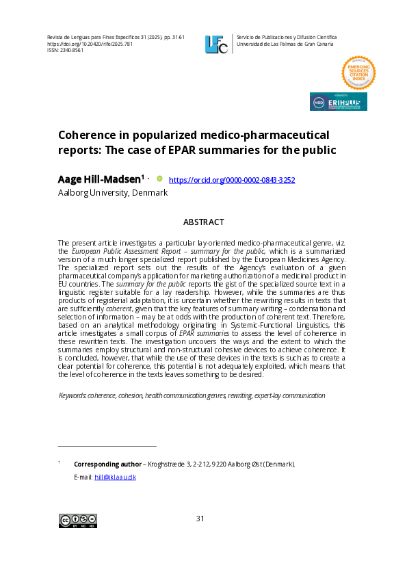 (PDF) Coherence in popularized medico-pharmaceutical reports: The case ...