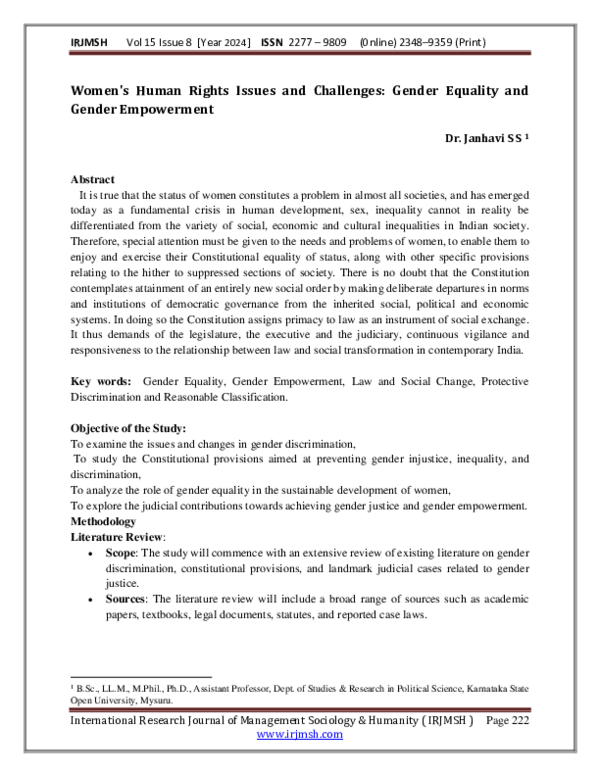 (PDF) Women's Human Rights Issues and Challenges: Gender Equality and ...