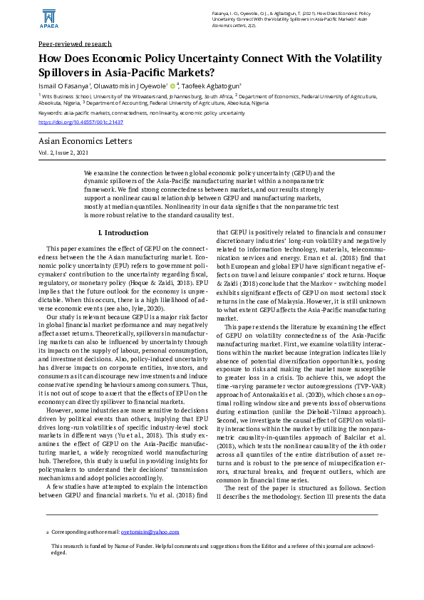(PDF) How Does Economic Policy Uncertainty Connect With the Volatility ...