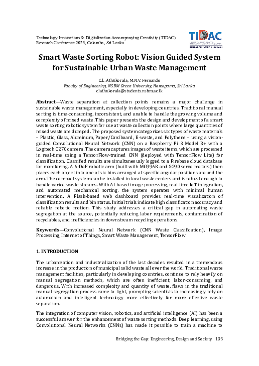 (PDF) Smart Waste Sorting Robot: Vision Guided System for Sustainable ...