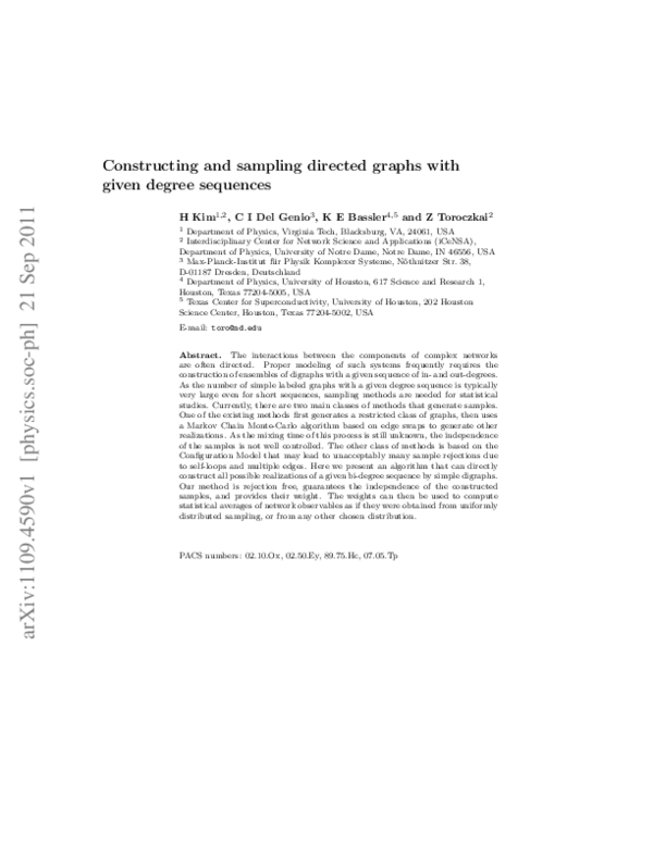 (PDF) Constructing and sampling directed graphs with given degree sequences