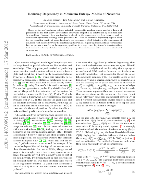 (PDF) Reducing degeneracy in maximum entropy models of networks