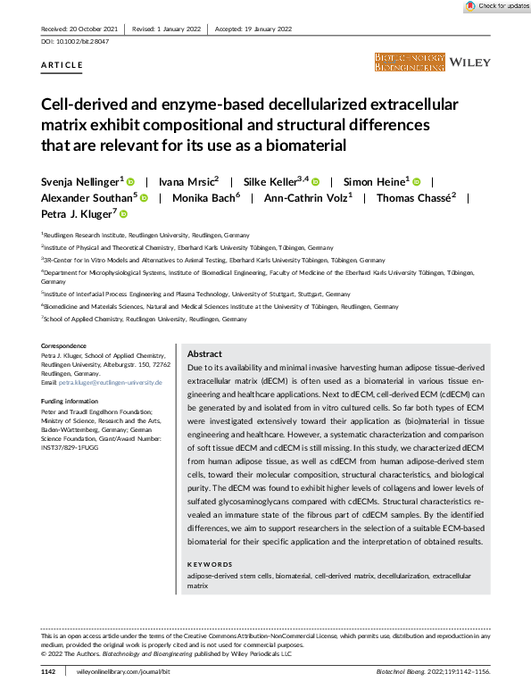 (PDF) Cell‐derived and enzyme‐based decellularized extracellular matrix ...