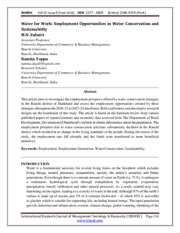(PDF) Water for Work: Employment Opportunities in Water Conservation ...
