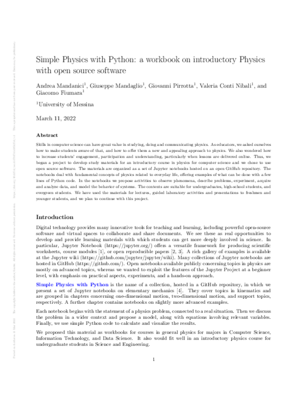 (PDF) Simple Physics with Python: a workbook on introductory Physics ...