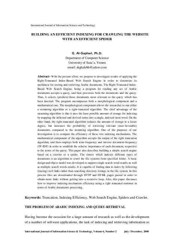 (PDF) Building an efficient Indexing for crawling the web site with an ...