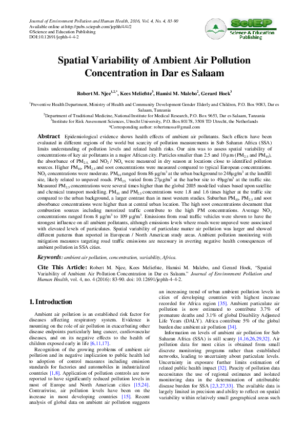 (PDF) Spatial Variability of Ambient Air Pollution Concentration in Dar ...