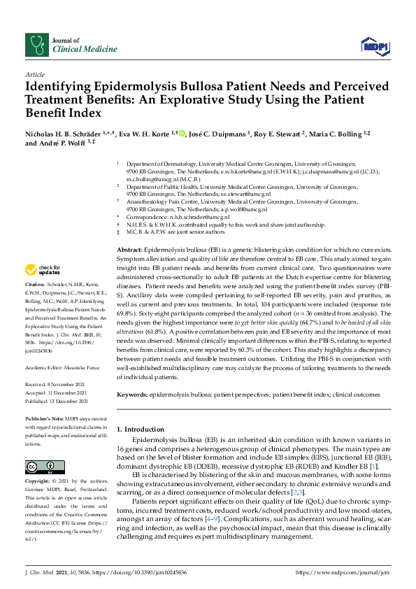 (PDF) Identifying Epidermolysis Bullosa Patient Needs and Perceived ...
