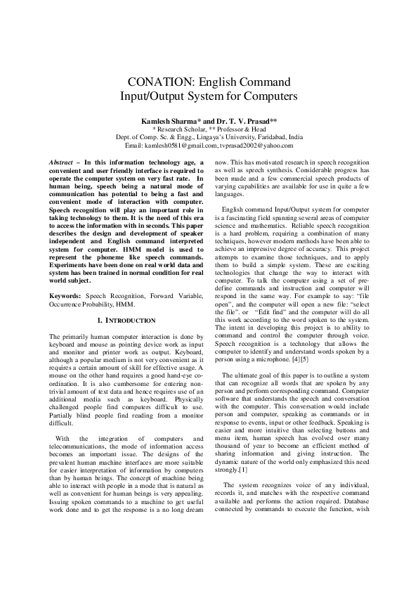 (PDF) CONATION: English Command Input/Output System for Computers