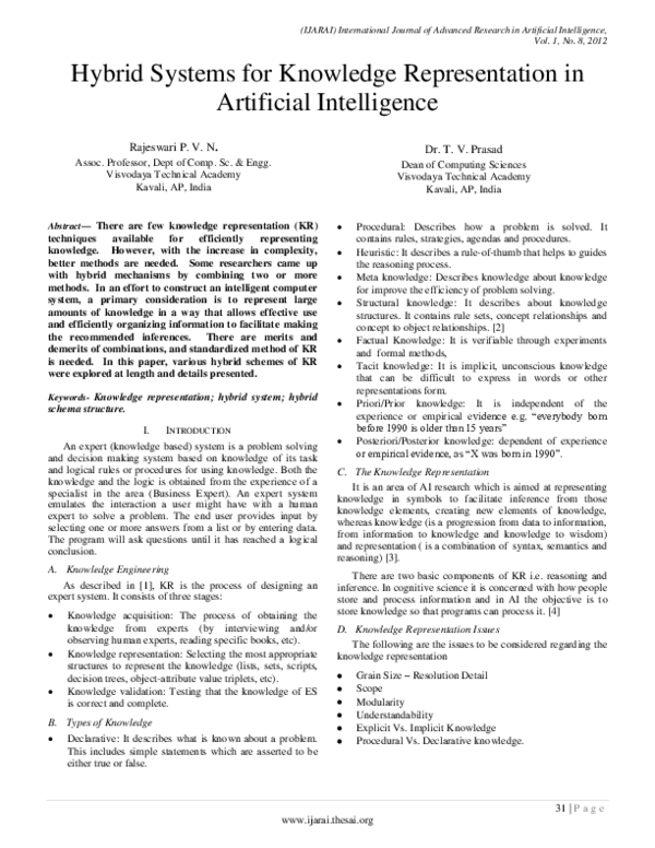(PDF) Hybrid Systems for Knowledge Representation in Artificial ...