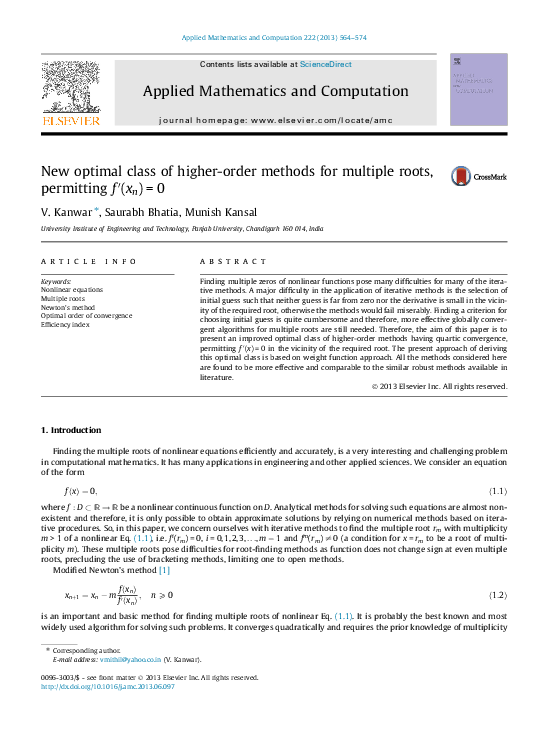 (PDF) New optimal class of higher-order methods for multiple roots ...